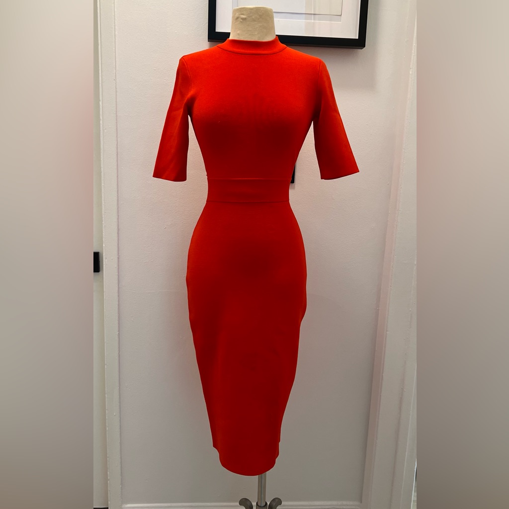 Alc Red Off-The-Shoulder Bodycon Midi Dress